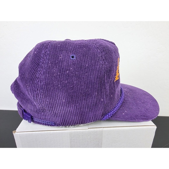 Vintage Purple Corduroy LOS ANGELES LAKERS Hat NBA Amapro Zipperback Rope READ